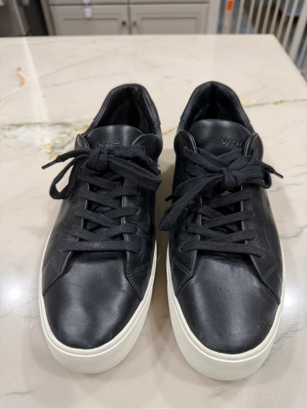 Vince Black Leather Sneakers with White Sole